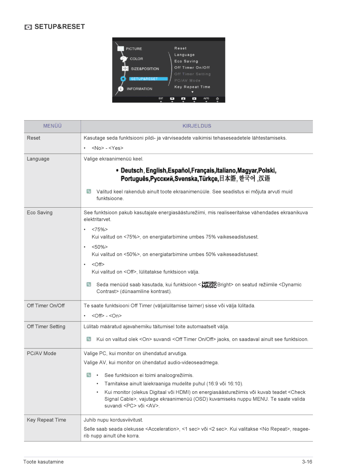 Samsung LS24A350HS/EN, LS23A350HS/EN, LS22A350HS/EN manual Setup&Reset 