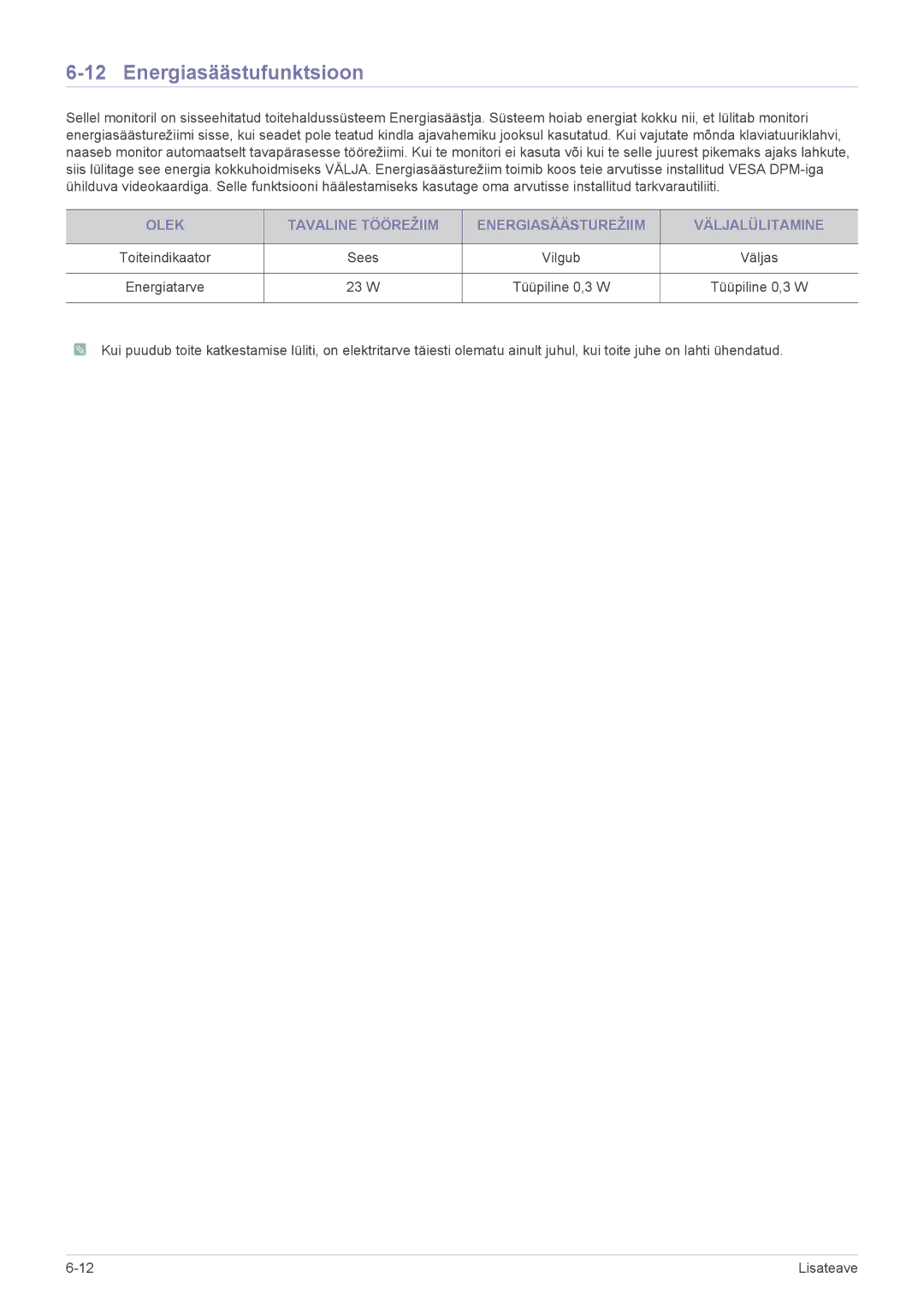 Samsung LS22A350HS/EN, LS24A350HS/EN, LS23A350HS/EN manual Energiasäästufunktsioon 