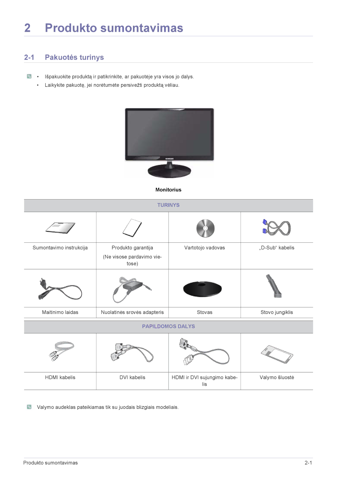 Samsung LS23A350HS/EN, LS24A350HS/EN, LS22A350HS/EN manual Pakuotės turinys, Turinys, Papildomos Dalys 