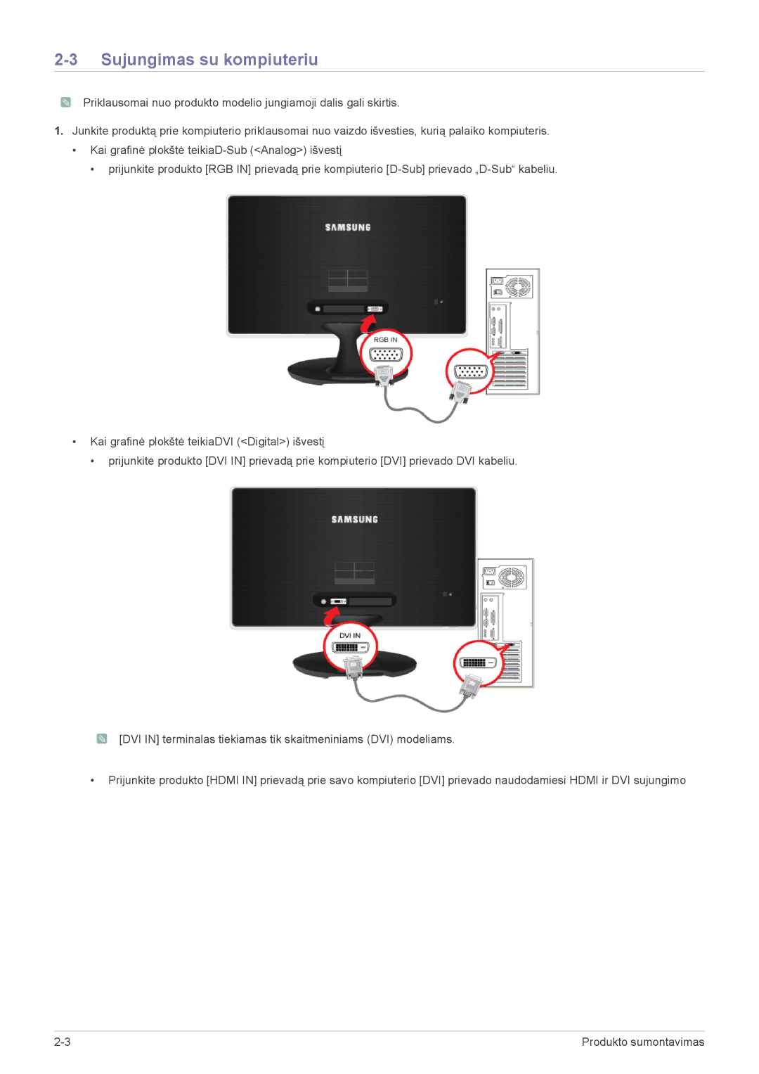 Samsung LS23A350HS/EN, LS24A350HS/EN, LS22A350HS/EN manual Sujungimas su kompiuteriu 