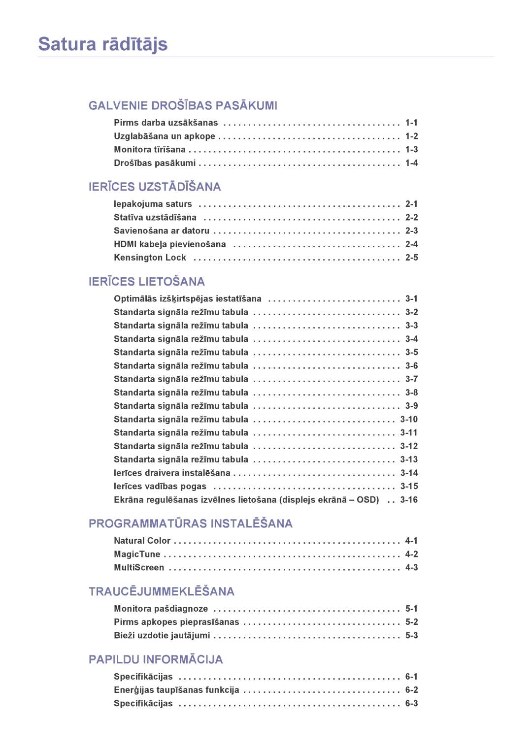 Samsung LS22A350HS/EN, LS24A350HS/EN, LS23A350HS/EN manual Satura rādītājs 