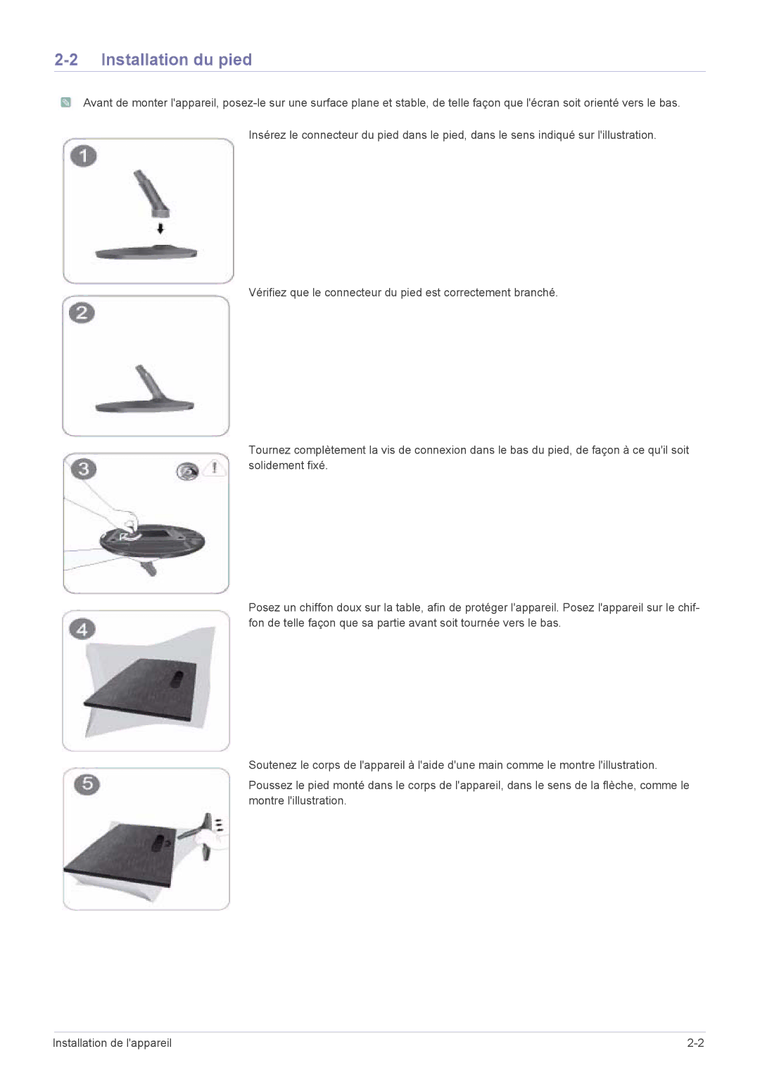 Samsung LS22A350HS/EN, LS24A350HS/EN, LS27A350HS/EN, LS23A350HS/EN manual Installation du pied 