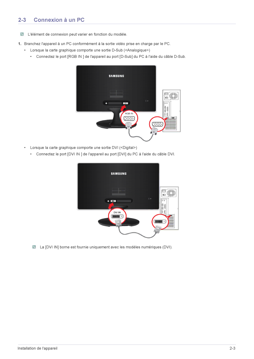 Samsung LS27A350HS/EN, LS24A350HS/EN, LS23A350HS/EN, LS22A350HS/EN manual Connexion à un PC 