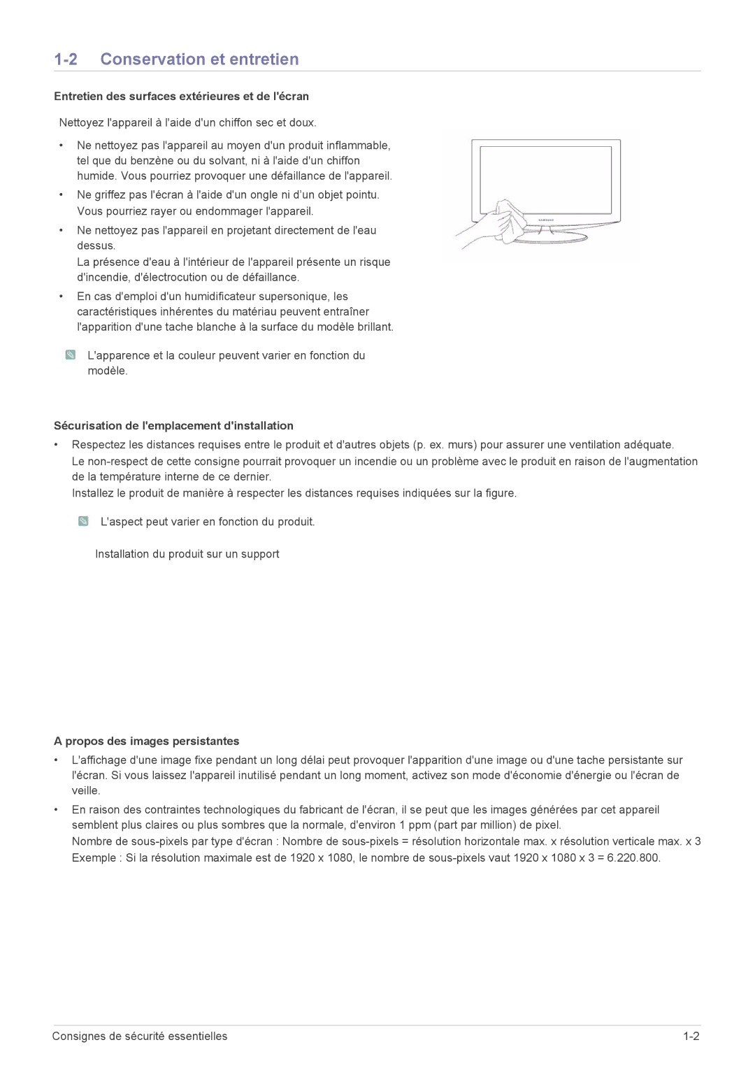 Samsung LS27A350HS/EN, LS24A350HS/EN manual Conservation et entretien, Entretien des surfaces extérieures et de lécran 