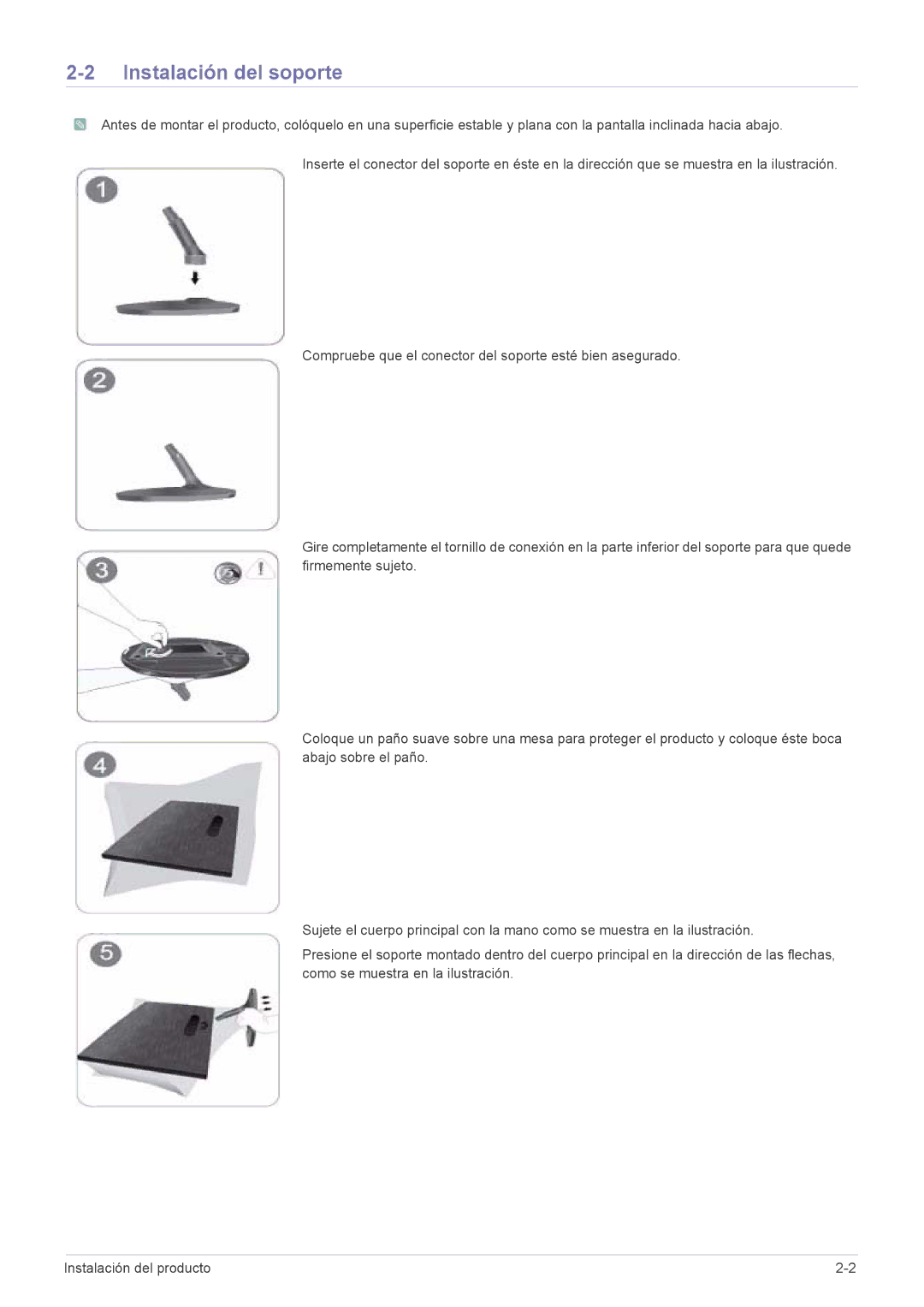 Samsung LS22A350HS/EN, LS24A350HS/EN, LS27A350HS/EN, LS23A350HS/EN manual Instalación del soporte 