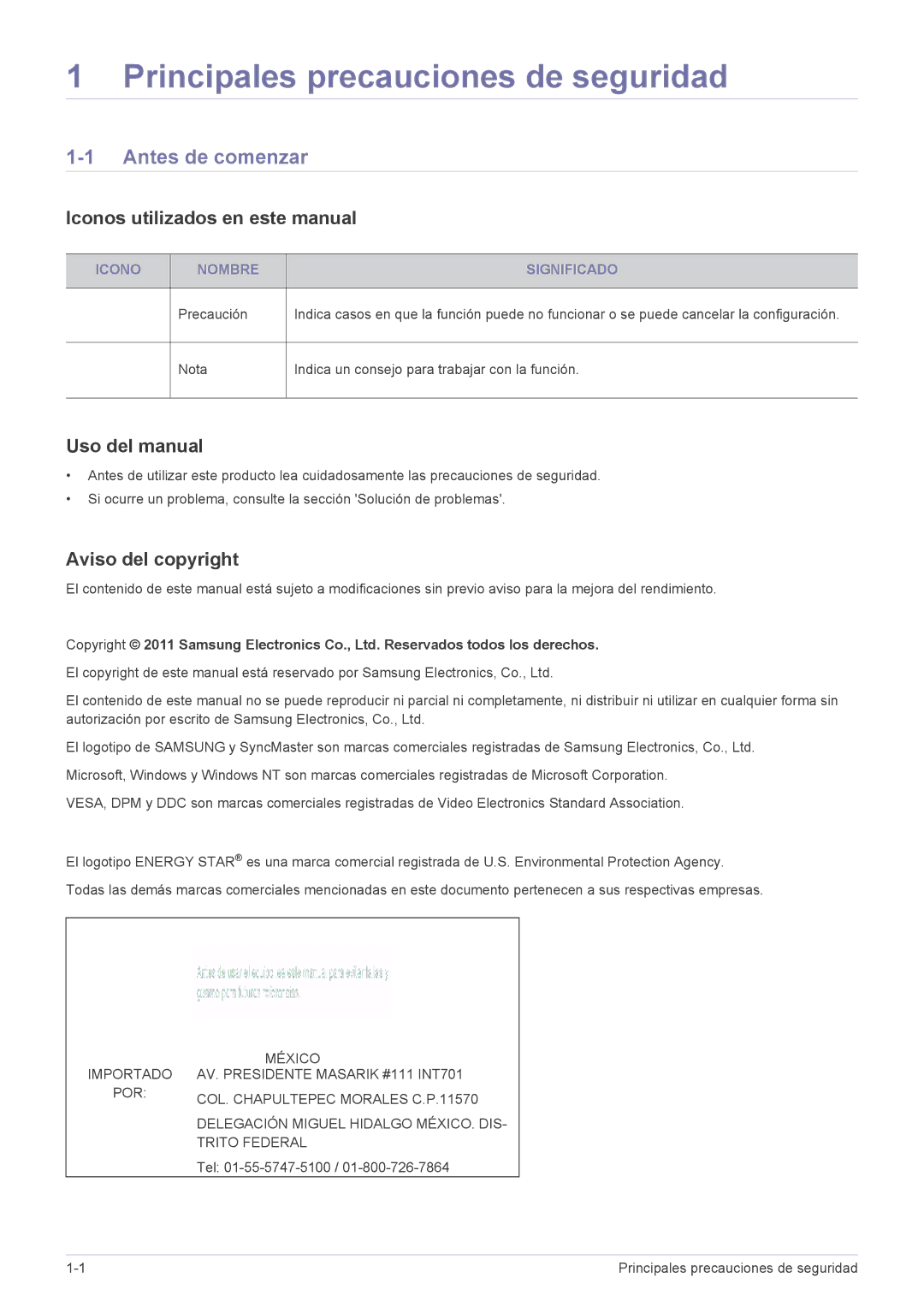 Samsung LS24A350HS/EN Antes de comenzar, Iconos utilizados en este manual, Uso del manual, Aviso del copyright 