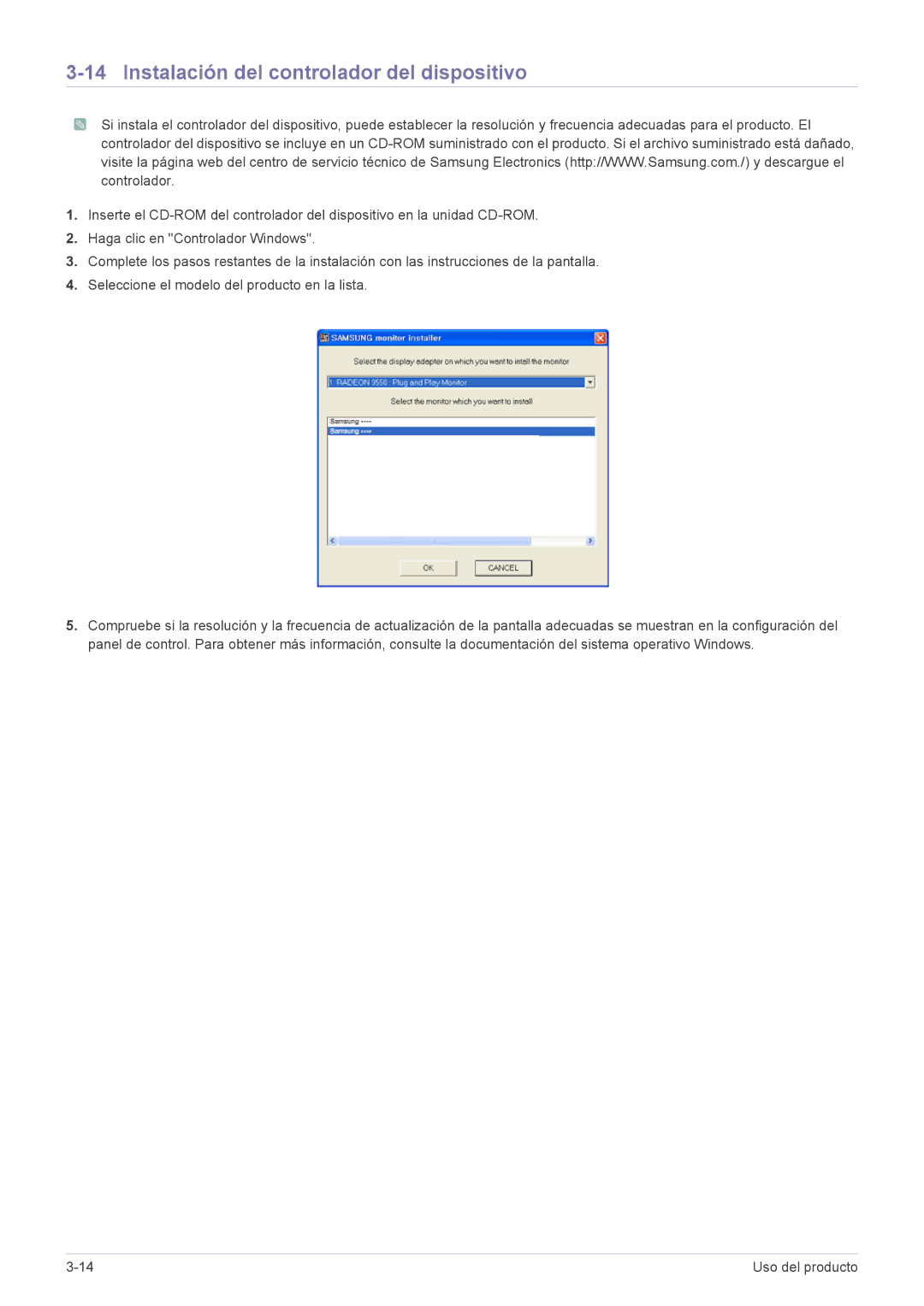 Samsung LS23A350HS/EN, LS24A350HS/EN, LS27A350HS/EN, LS22A350HS/EN manual Instalación del controlador del dispositivo 