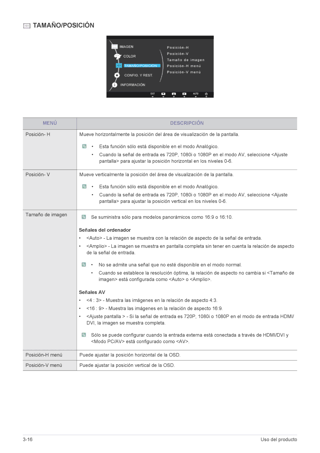 Samsung LS23A350HS/EN, LS24A350HS/EN, LS27A350HS/EN, LS22A350HS/EN manual Señales del ordenador, Señales AV 