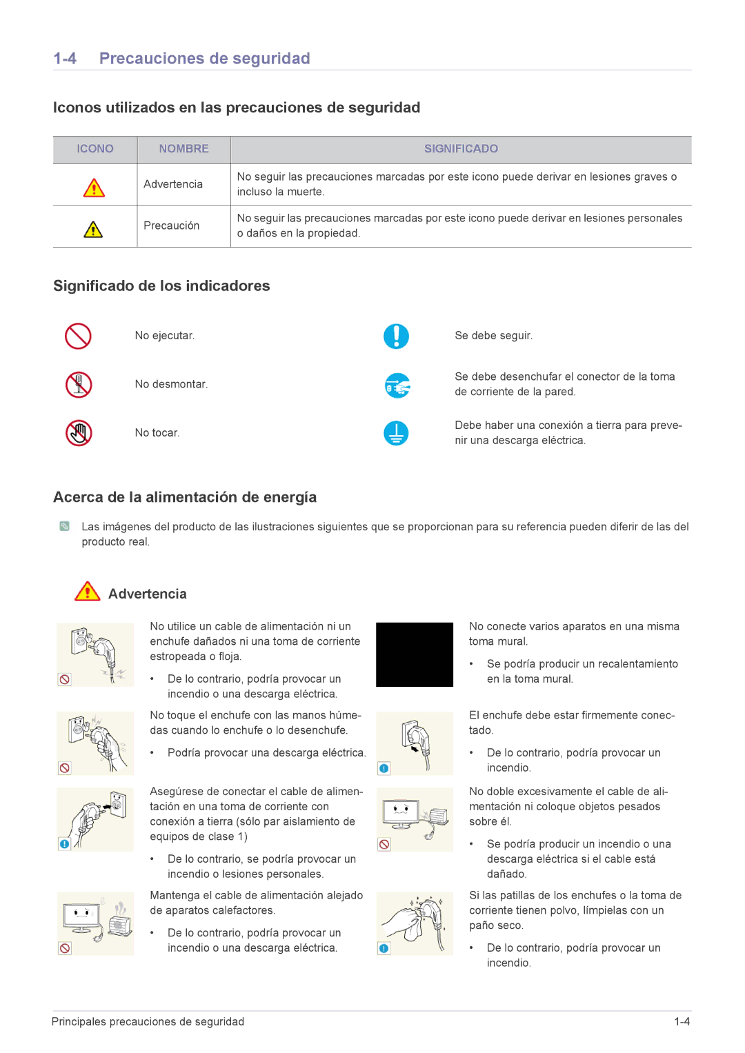 Samsung LS22A350HS/EN, LS24A350HS/EN manual Precauciones de seguridad, Iconos utilizados en las precauciones de seguridad 