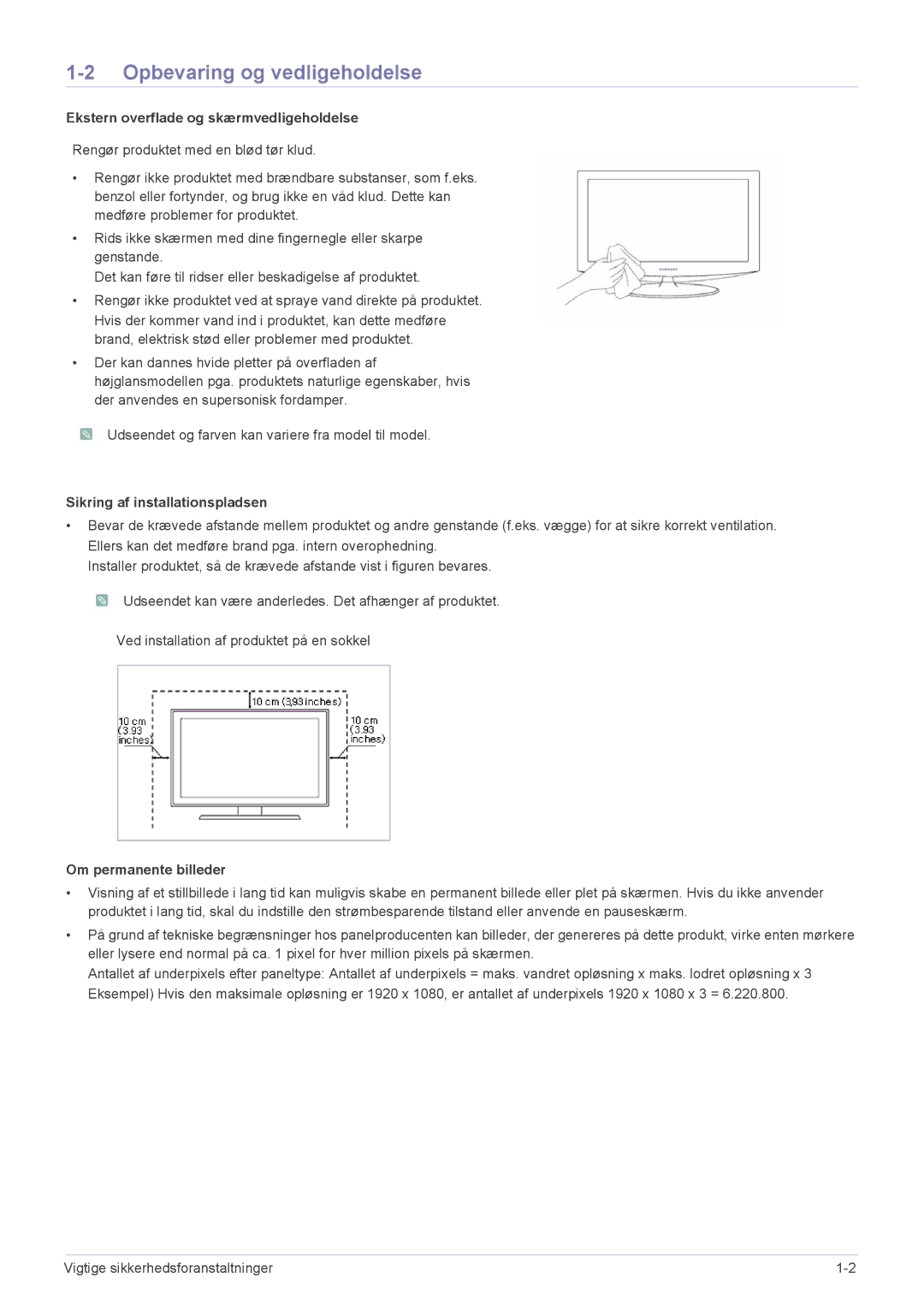 Samsung LS27A350HS/EN Opbevaring og vedligeholdelse, Ekstern overflade og skærmvedligeholdelse, Om permanente billeder 
