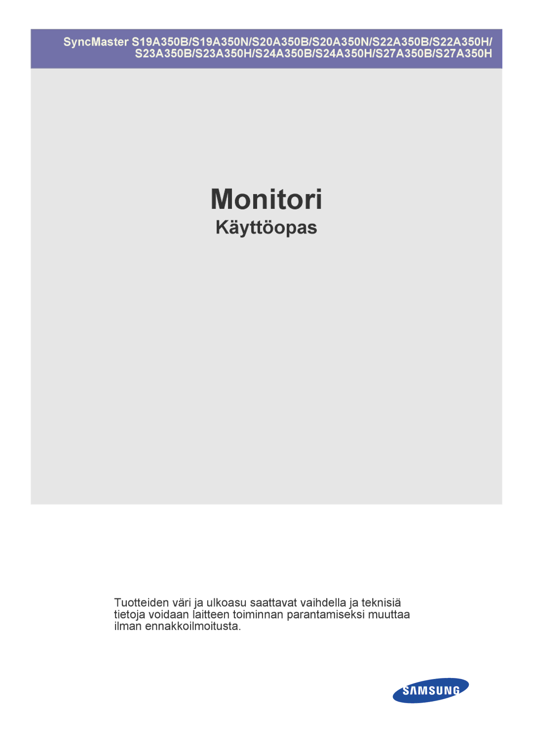 Samsung LS27A350HS/EN, LS24A350HS/EN, LS23A350HS/EN, LS22A350HS/EN manual Monitori 