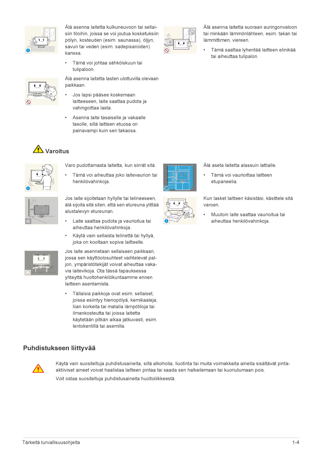 Samsung LS27A350HS/EN, LS24A350HS/EN, LS23A350HS/EN, LS22A350HS/EN manual Puhdistukseen liittyvää 