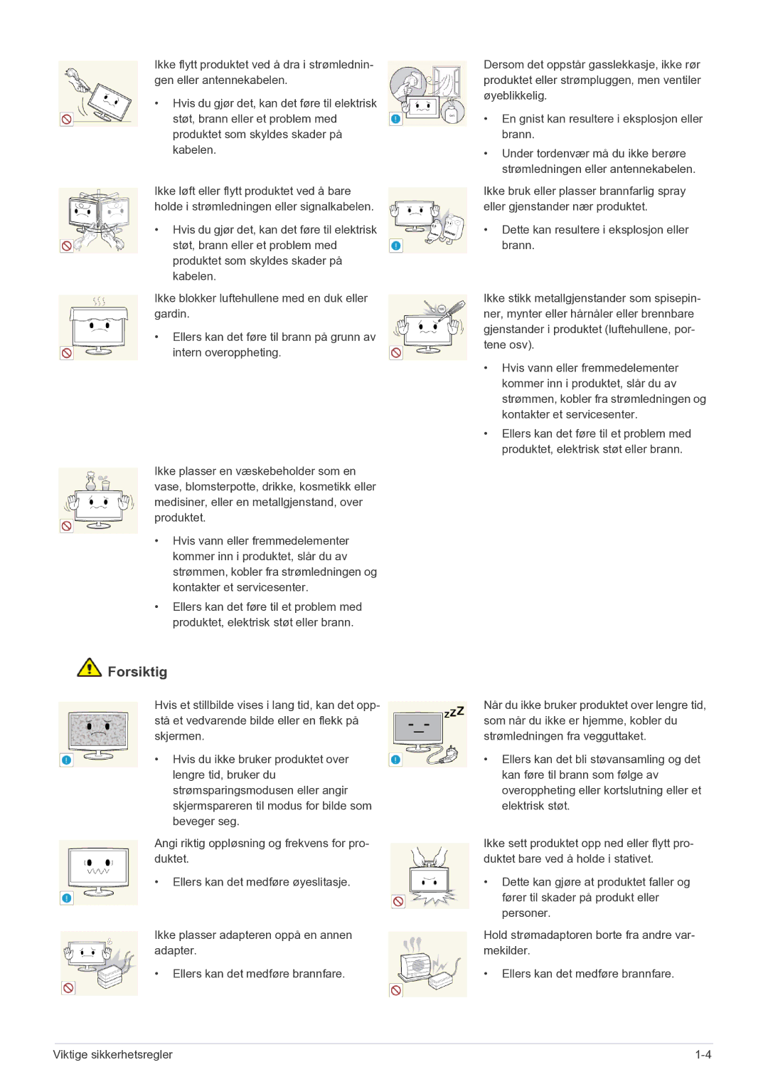 Samsung LS22A350HS/EN, LS24A350HS/EN, LS27A350HS/EN, LS23A350HS/EN manual Forsiktig 