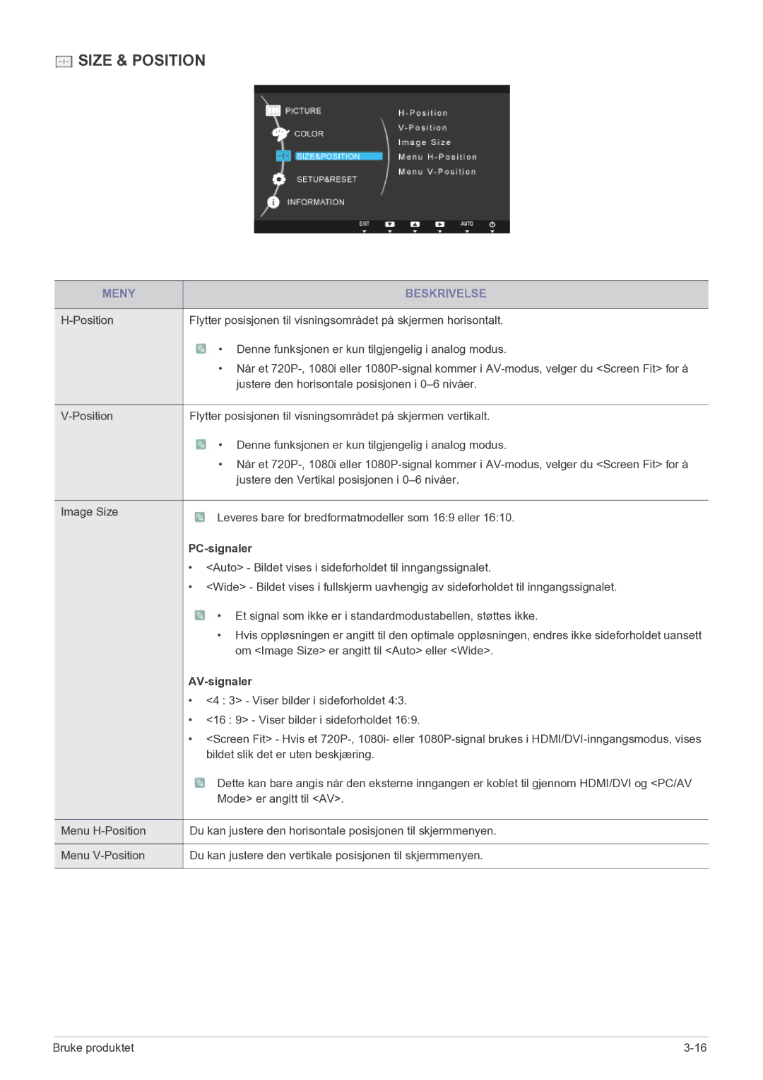 Samsung LS27A350HS/EN, LS24A350HS/EN, LS23A350HS/EN, LS22A350HS/EN manual PC-signaler, AV-signaler 