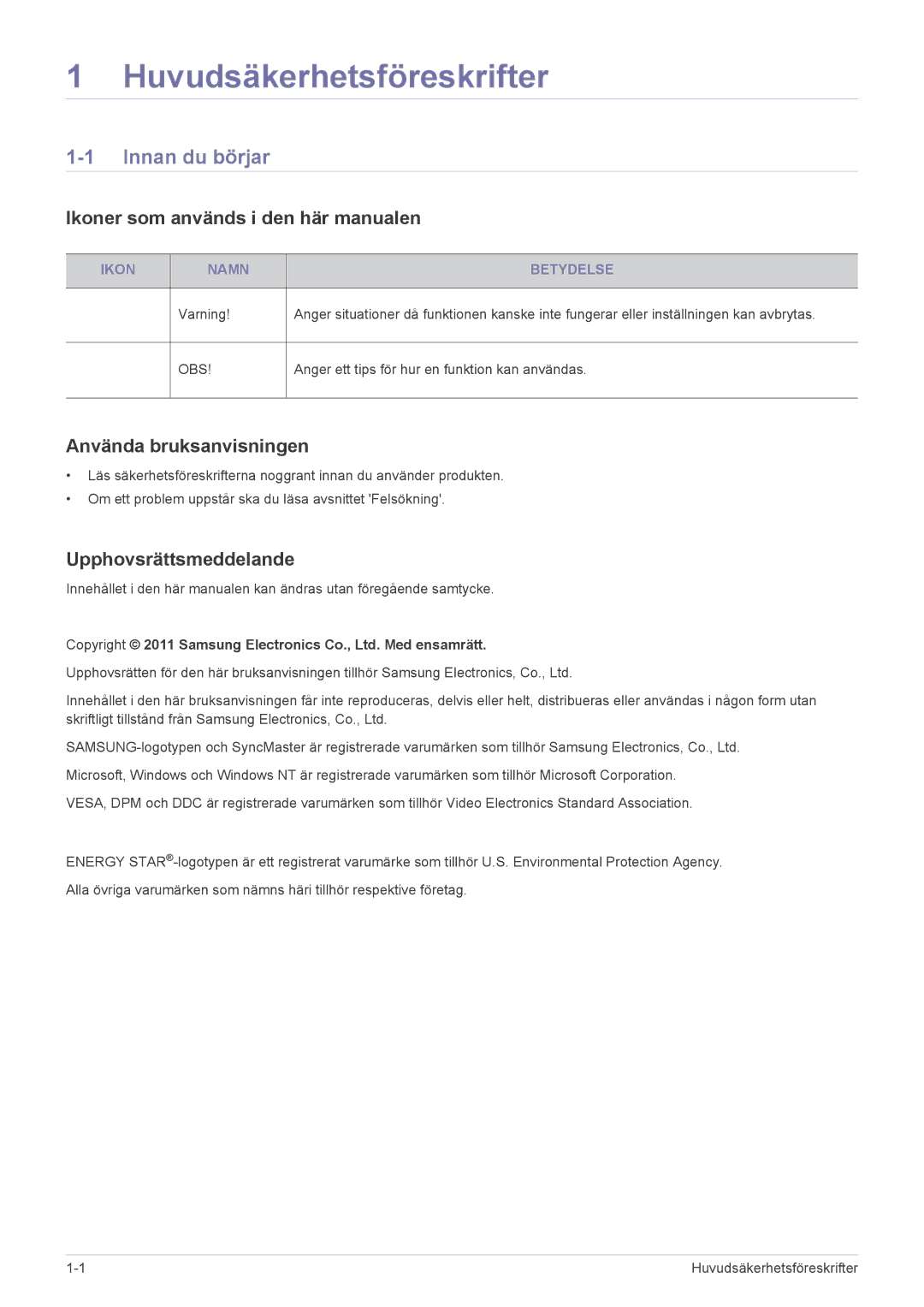 Samsung LS24A350HS/EN, LS27A350HS/EN Innan du börjar, Ikoner som används i den här manualen, Använda bruksanvisningen 