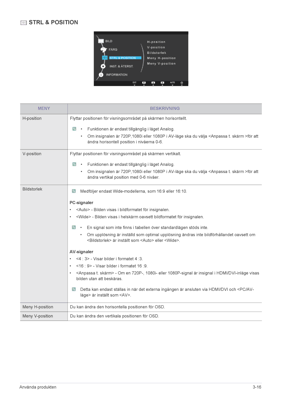 Samsung LS27A350HS/EN, LS24A350HS/EN, LS23A350HS/EN, LS22A350HS/EN manual PC-signaler, AV-signaler 