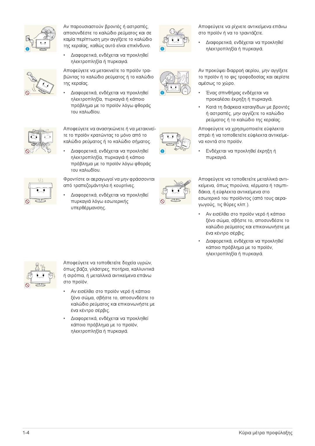 Samsung LS24A350HS/EN, LS27A350HS/EN, LS23A350HS/EN, LS22A350HS/EN manual Κύρια μέτρα προφύλαξης 