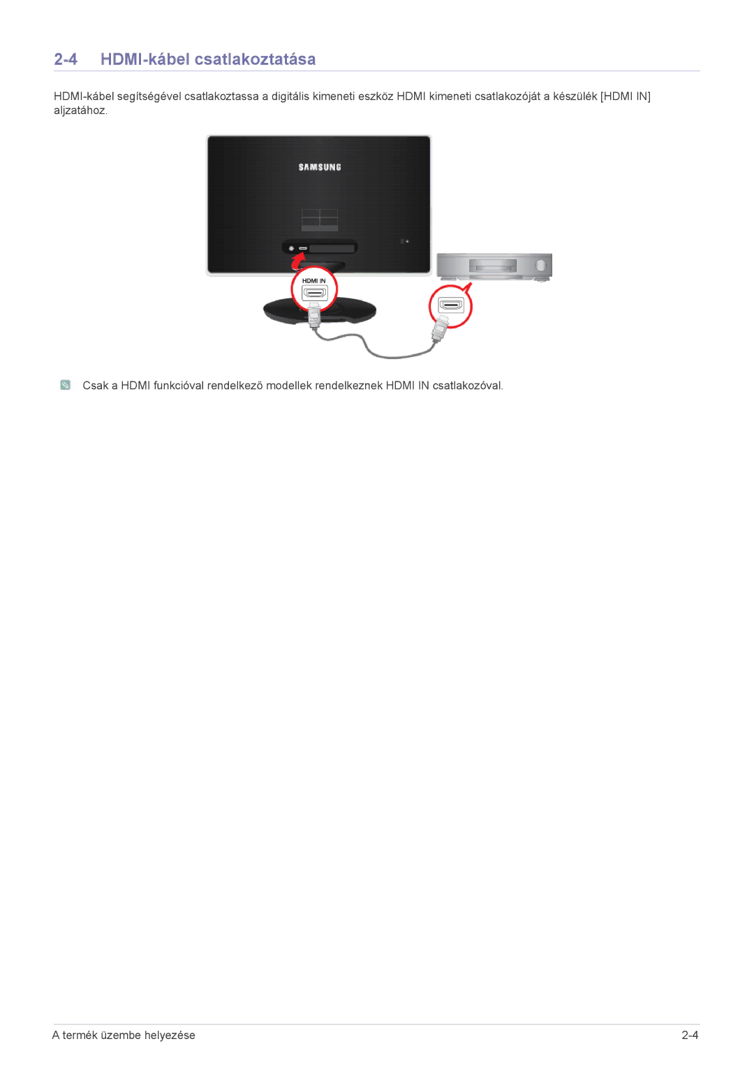 Samsung LS22A350HS/EN, LS24A350HS/EN, LS27A350HS/EN, LS23A350HS/EN manual HDMI-kábel csatlakoztatása 