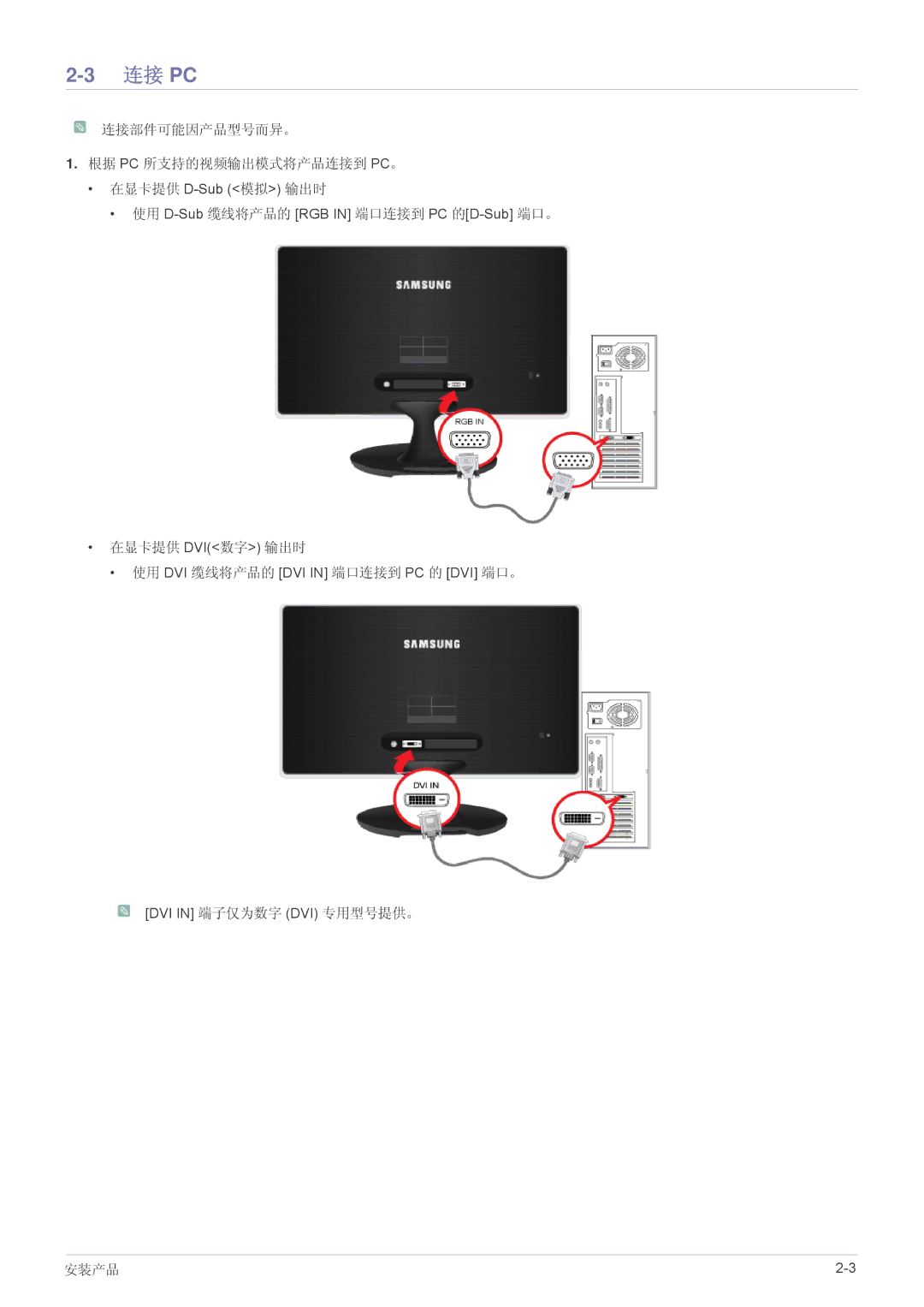 Samsung LS22A350HS/EN, LS24A350HS/EN, LS27A350HS/EN, LS23A350HS/EN manual 连接 Pc 