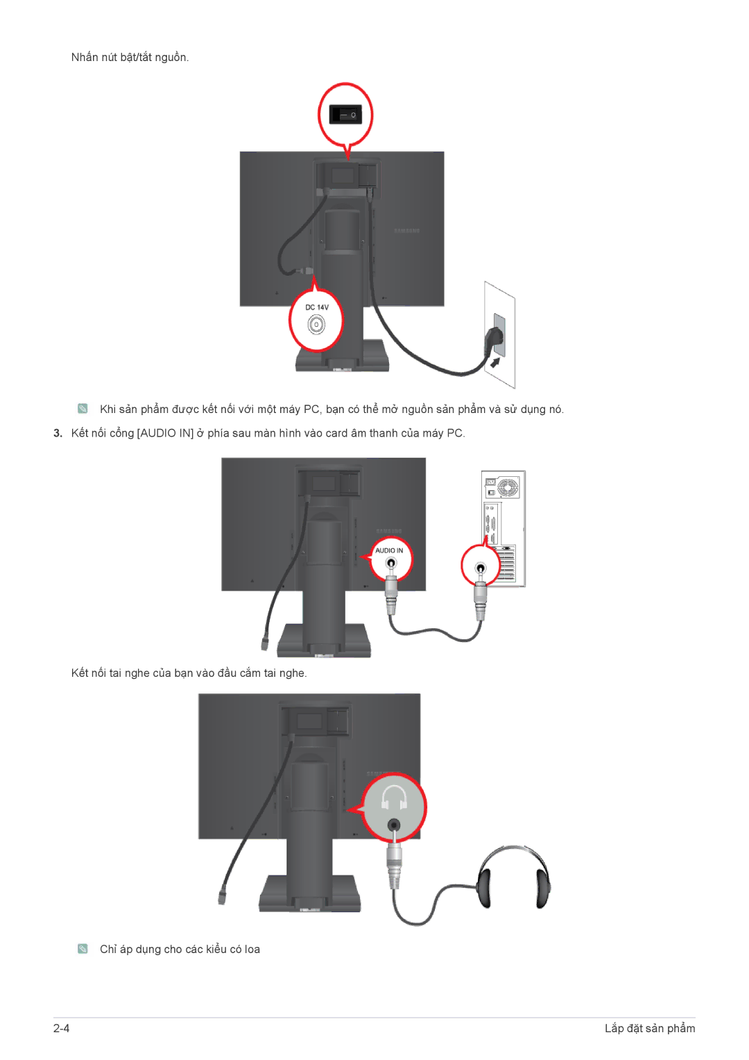 Samsung LS22A450BW/EN, LS24A450BWT/EN, LS19A450BWT/EN, LS22A450BWT/EN manual Lắp đặt sản phẩm 