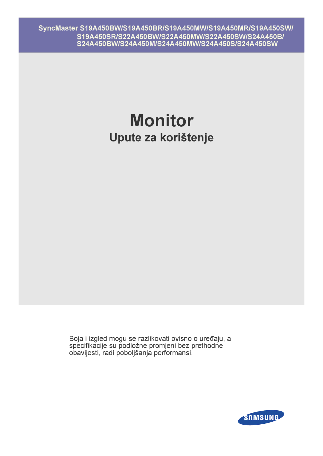 Samsung LS22A450BW/EN, LS24A450BWT/EN, LS24A450MWU/EN, LS24A450BWU/EN, LS19A450BRT/EN, LS19A450BWT/EN manual Monitor 