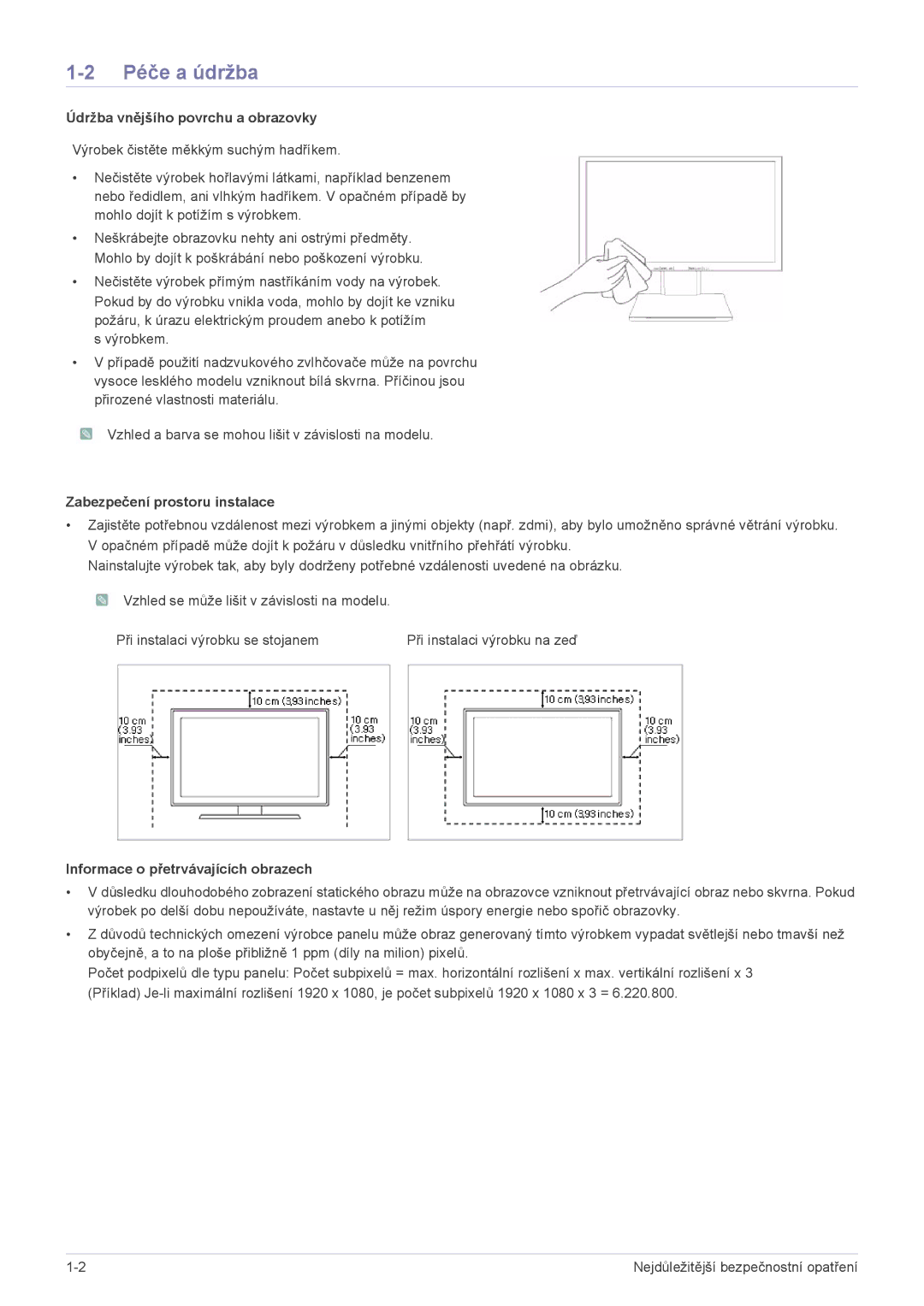 Samsung LS22A450MWT/EN, LS24A450BWT/EN, LS24A450MWT/EN, LS22A450BW/EN Péče a údržba, Údržba vnějšího povrchu a obrazovky 