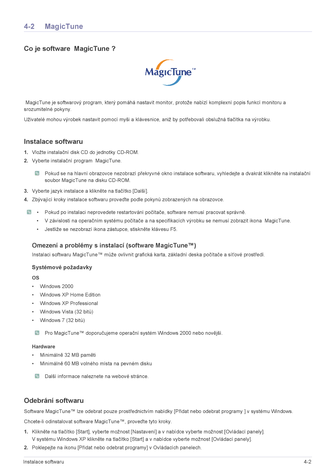 Samsung LS24A450BST/EN, LS24A450BWT/EN, LS24A450MWT/EN, LS22A450BW/EN, LS24A450MWU/EN manual Co je software MagicTune ? 