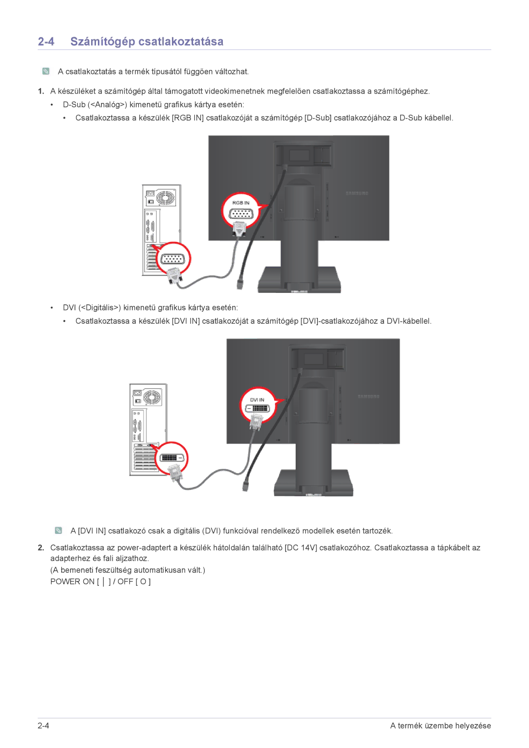 Samsung LS24A450BWG/EN, LS24A450BWT/EN, LS24A450MWT/EN, LS22A450BW/EN, LS22A450MWR/EN manual Számítógép csatlakoztatása 