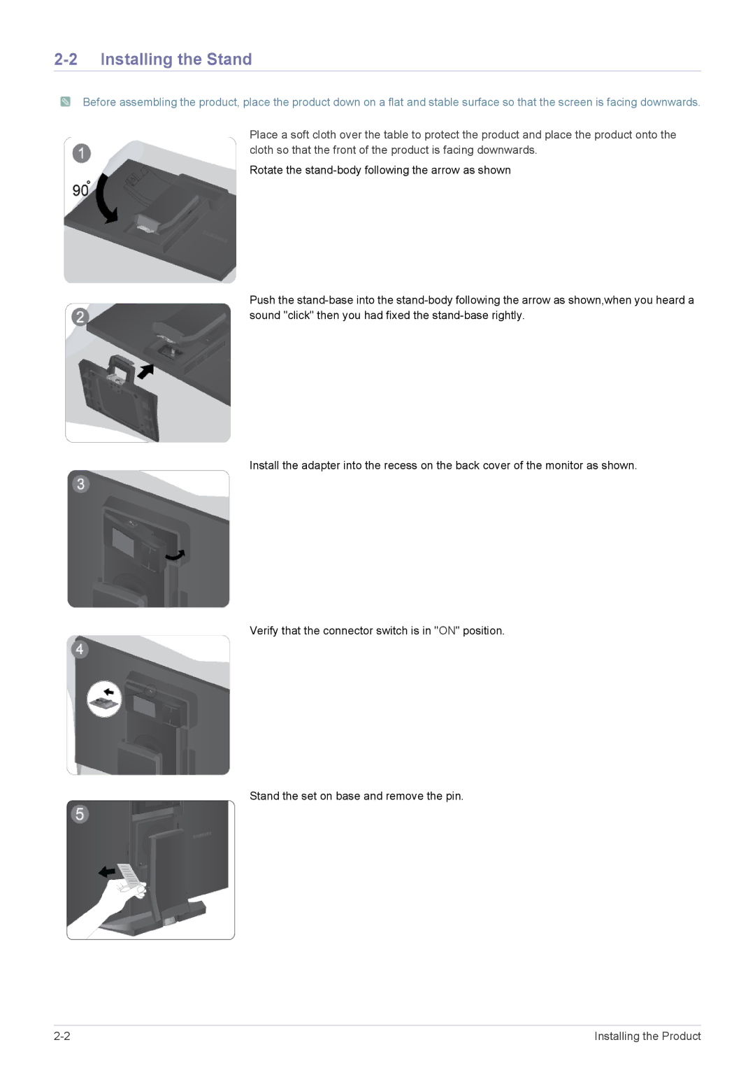 Samsung LS24A450DWT/EN, LS22A450DWT/EN manual Installing the Stand 