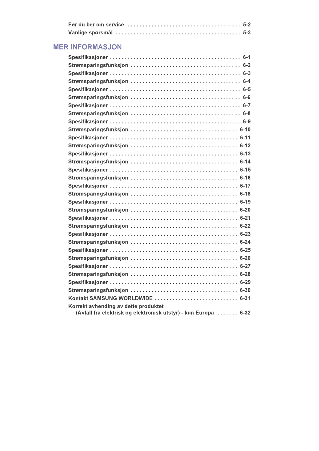 Samsung LS24A450MWR/EN, LS24A450MWG/EN, LS24A450BWG/EN manual MER Informasjon, Før du ber om service -2 Vanlige spørsmål 