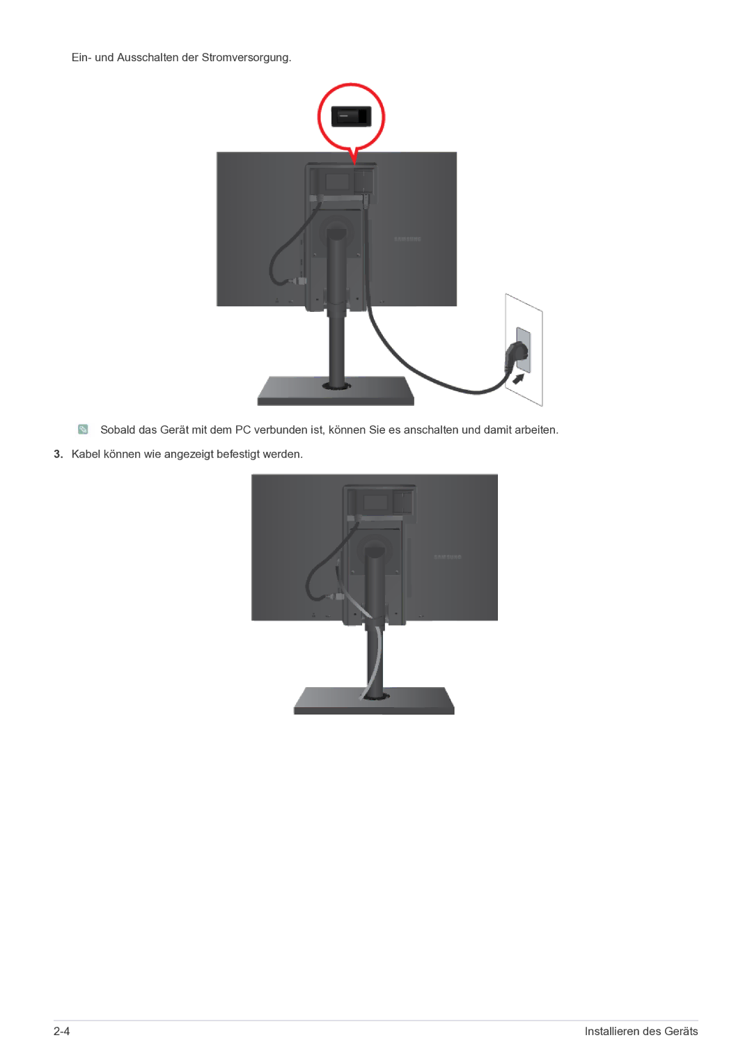 Samsung LS24A460BSU/EN manual Installieren des Geräts 