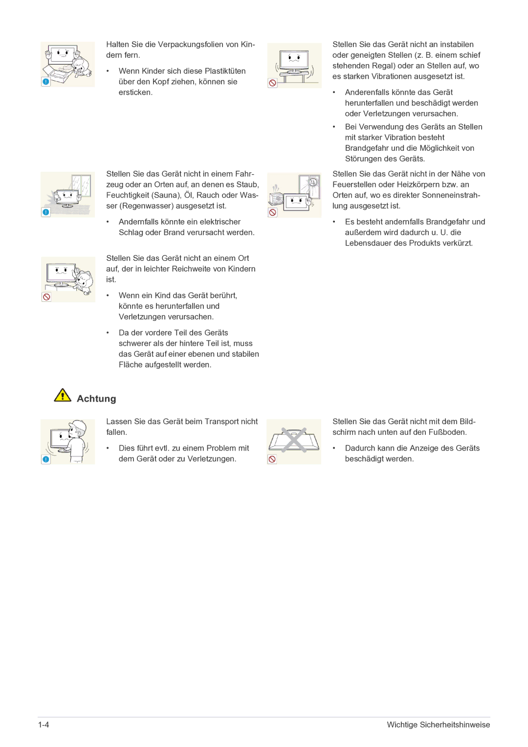 Samsung LS24A460BSU/EN manual Dadurch kann die Anzeige des Geräts beschädigt werden 