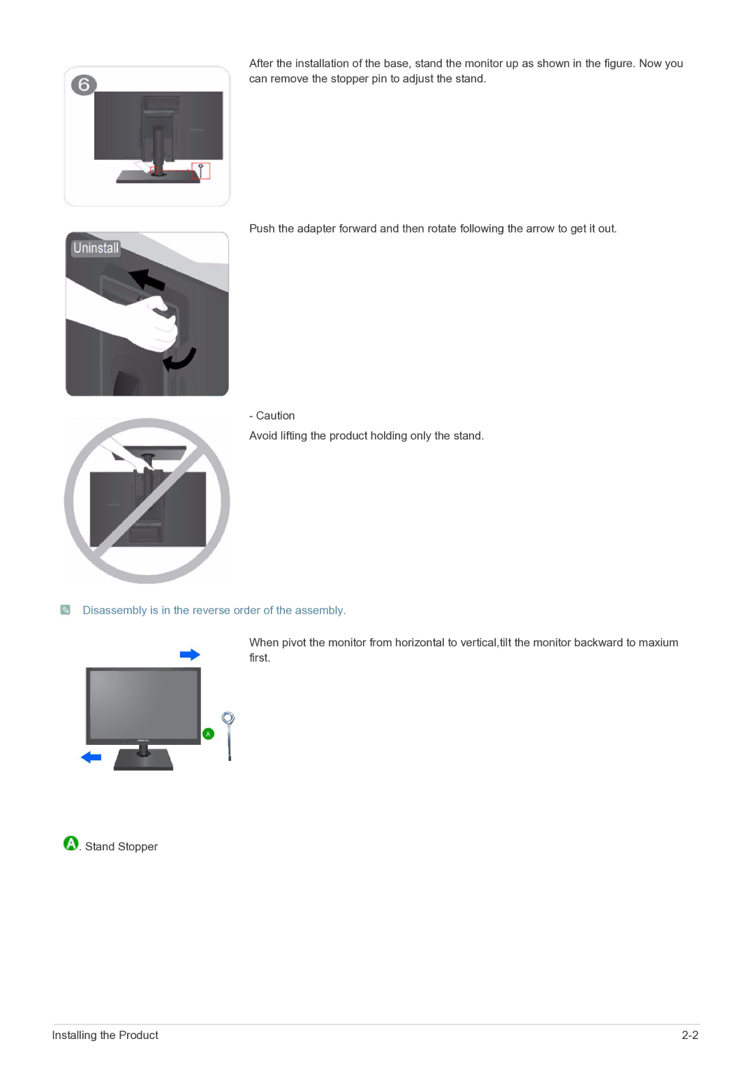 Samsung LS24A460BSU/EN manual Disassembly is in the reverse order of the assembly 