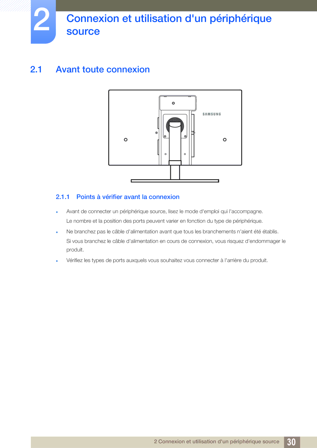 Samsung LS24A650DE/EN, LS27A650DS/EN, LS24A650DS/EN Connexionsource et utilisation dun périphérique, Avant toute connexion 