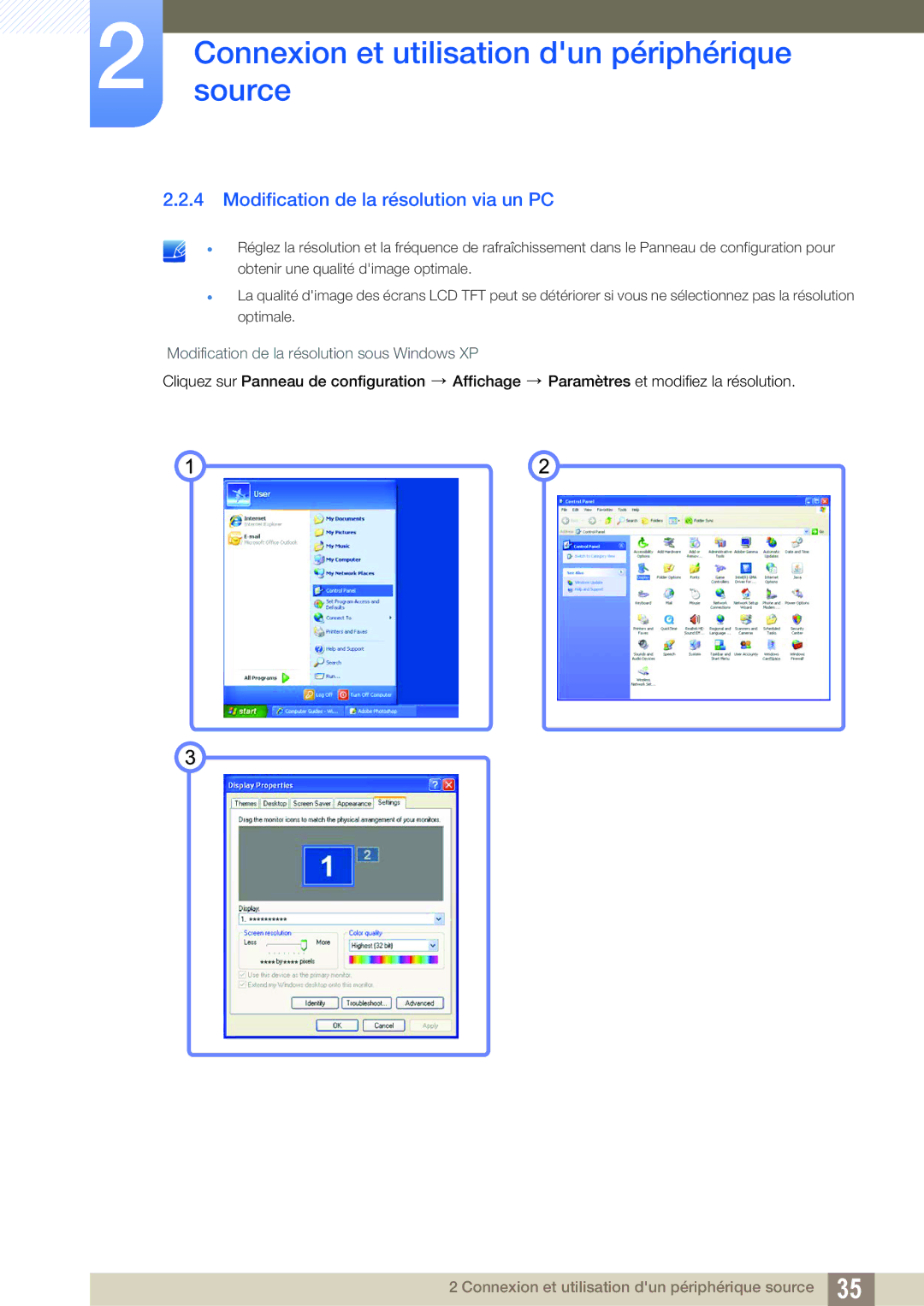 Samsung LS24A650DE/EN, LS27A650DS/EN, LS24A650DS/EN, LS24A850DW/EN, LS27A650DE/EN Modification de la résolution via un PC 