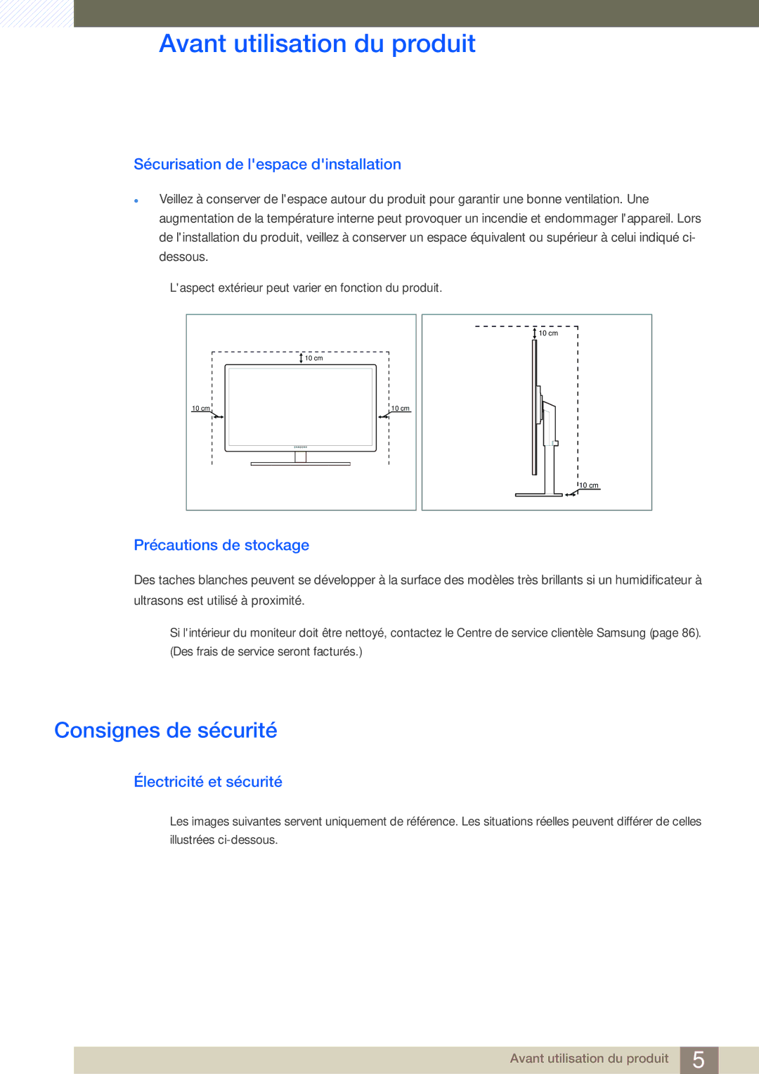 Samsung LS24A650DE/EN, LS27A650DS/EN Consignes de sécurité, Sécurisation de lespace dinstallation, Précautions de stockage 