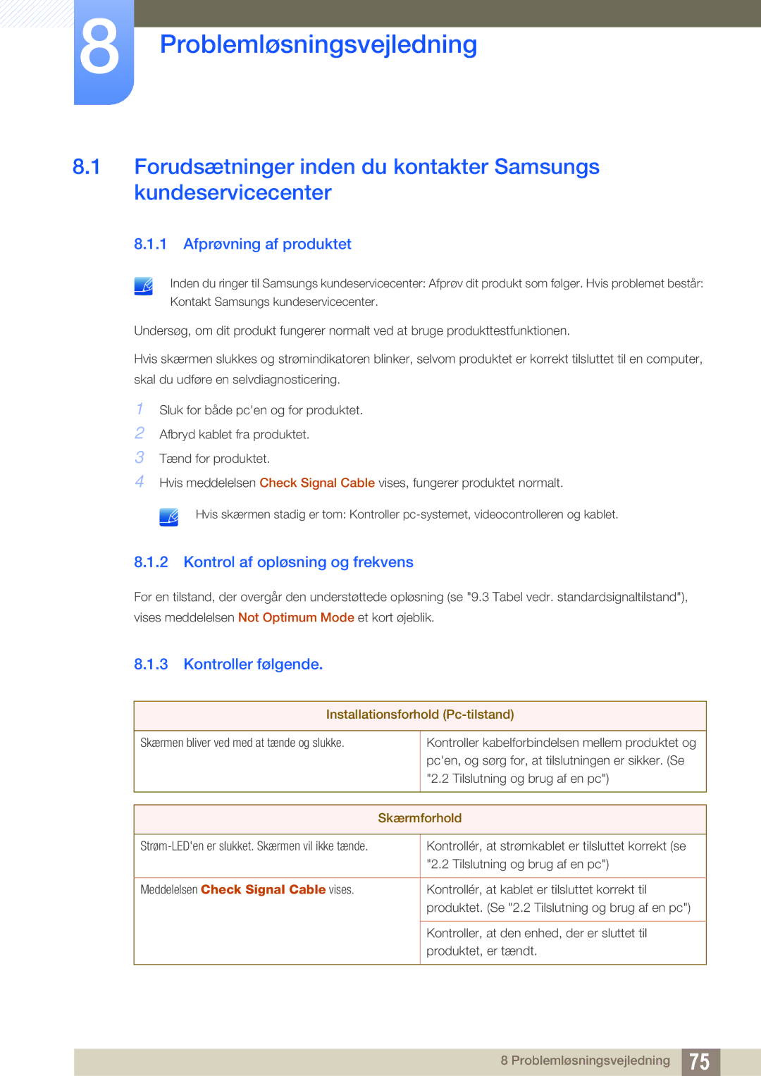 Samsung LS24A650DE/EN, LS27A650DS/EN Problemløsningsvejledning, Afprøvning af produktet, Kontrol af opløsning og frekvens 