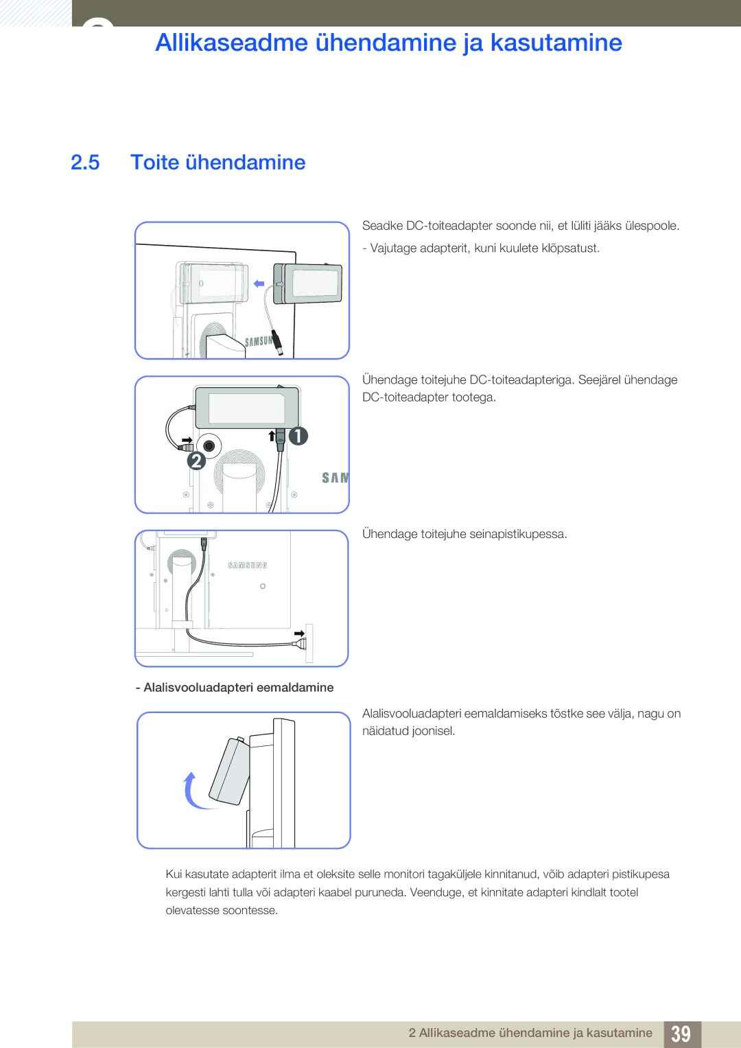 Samsung LS27A650DE/EN, LS24A650DE/EN, LS27A650DS/EN, LS24A650DS/EN, LS24A850DW/EN manual Toite ühendamine 