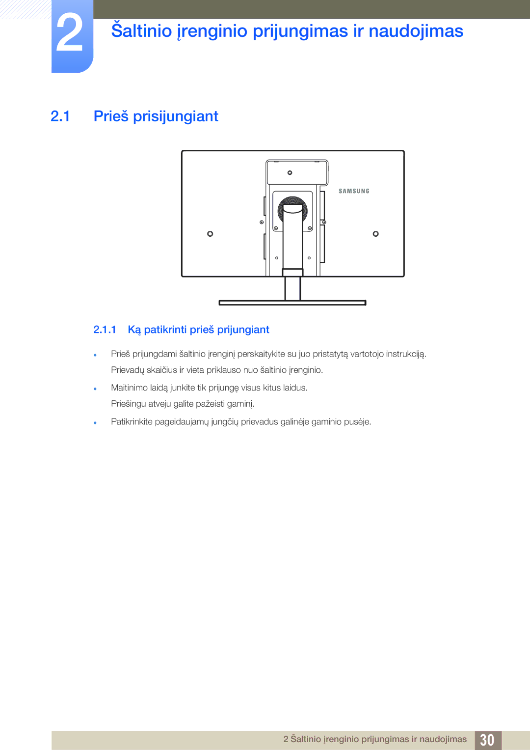 Samsung LS24A650DE/EN Šaltinio įrenginio prijungimas ir naudojimas, Prieš prisijungiant, 1 Ką patikrinti prieš prijungiant 