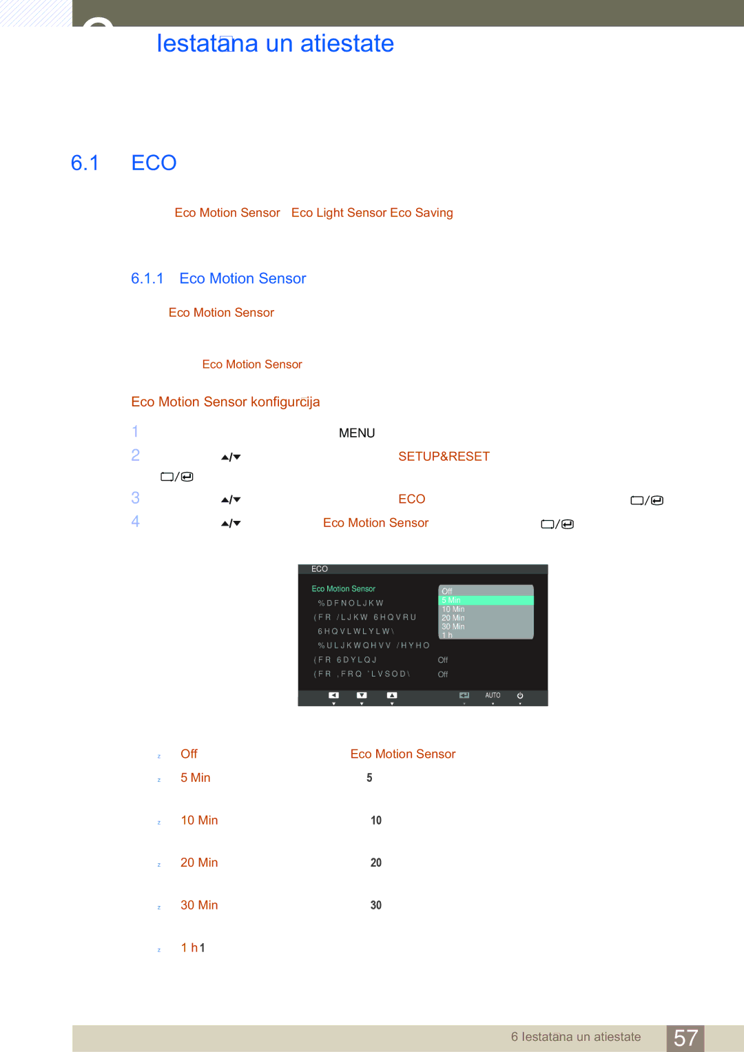 Samsung LS24A650DS/EN, LS24A650DE/EN, LS27A650DS/EN manual Iestatīšana un atiestate, Eco Motion Sensor konfigurācija 