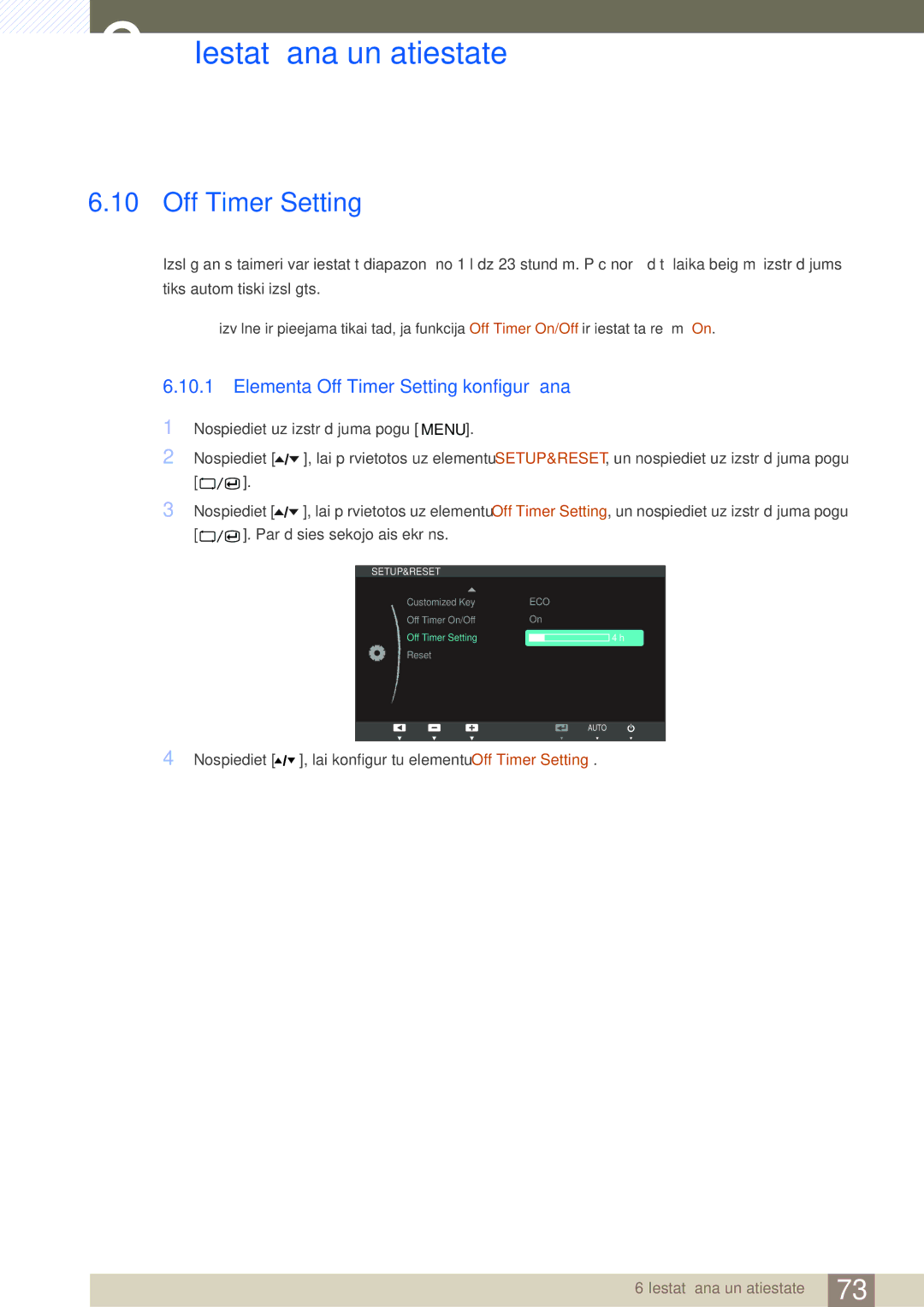 Samsung LS24A850DW/EN, LS24A650DE/EN, LS27A650DS/EN, LS24A650DS/EN manual Elementa Off Timer Setting konfigurēšana 