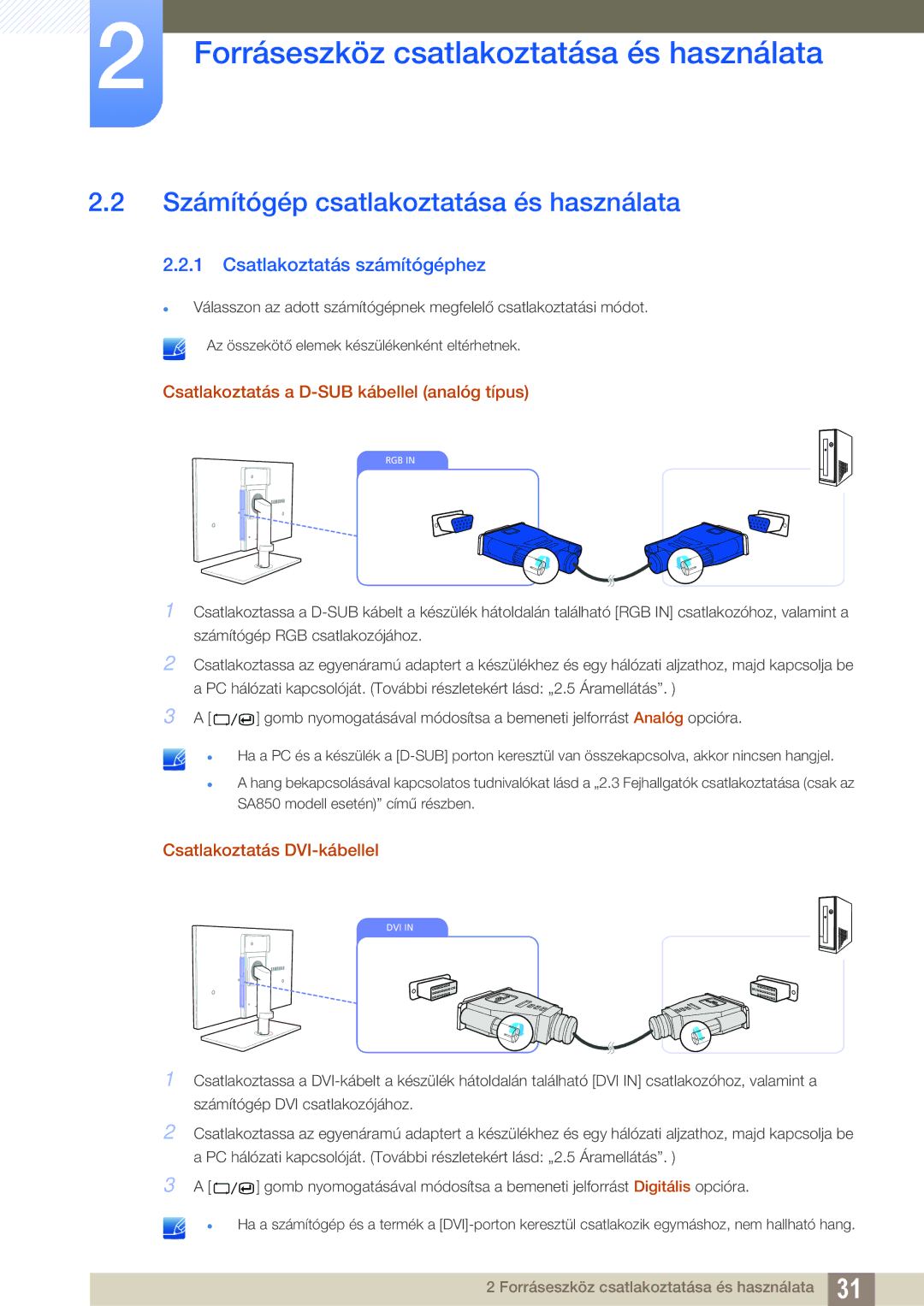 Samsung LS27A650DS/EN Számítógép csatlakoztatása és használata, Csatlakoztatás számítógéphez, Csatlakoztatás DVI-kábellel 