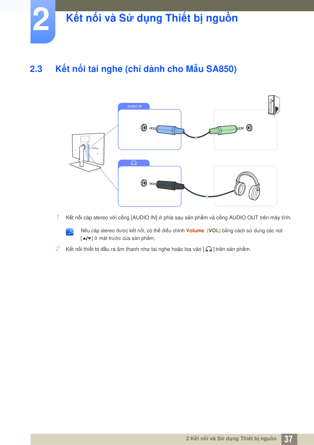 Samsung LS24A650DS/EN manual Kết nối tai nghe chỉ dành cho Mẫu SA850 