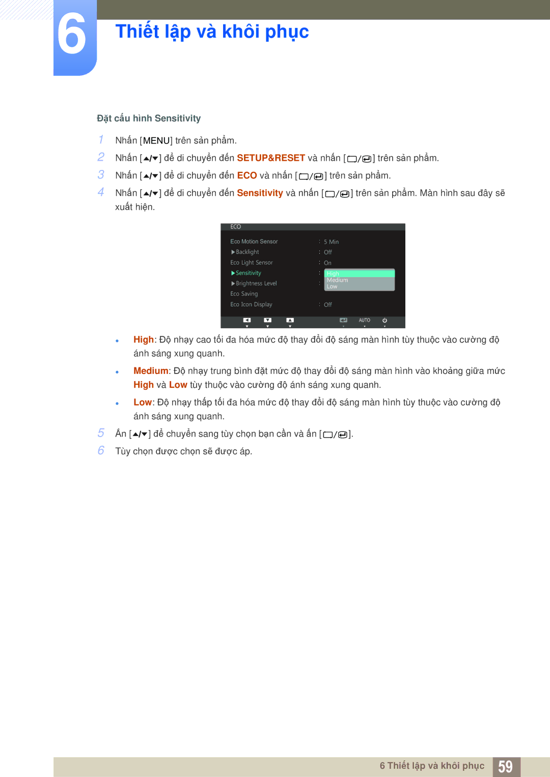 Samsung LS24A650DS/EN manual Đặt cấu hình Sensitivity 