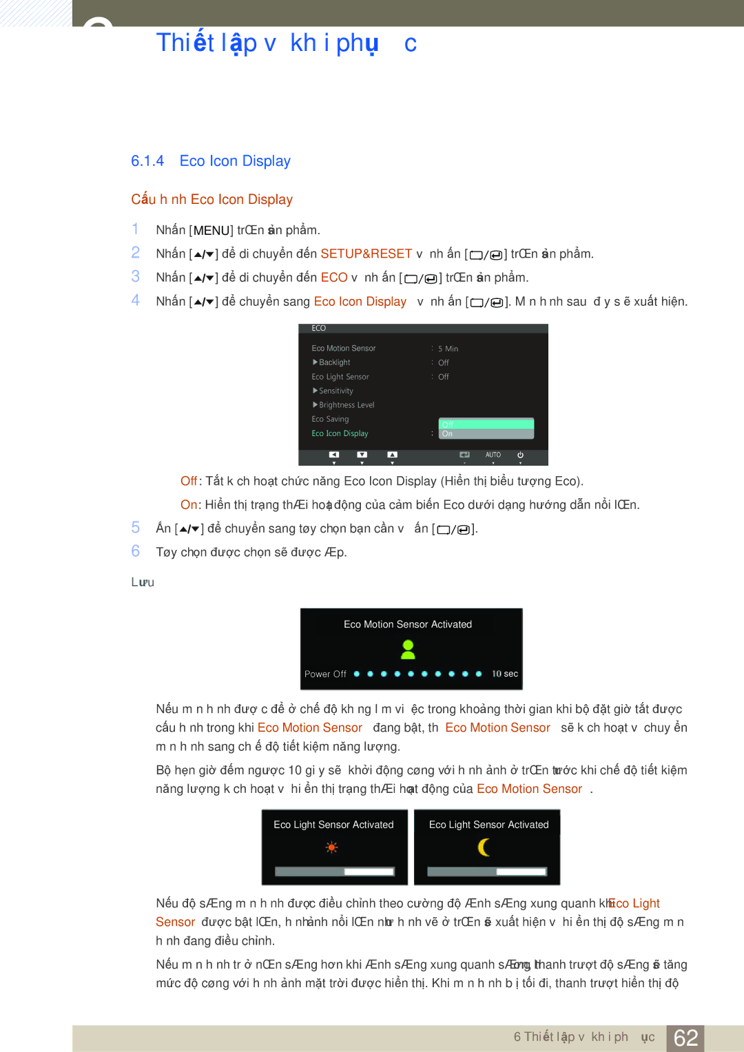 Samsung LS24A650DS/EN manual Cấu hình Eco Icon Display 
