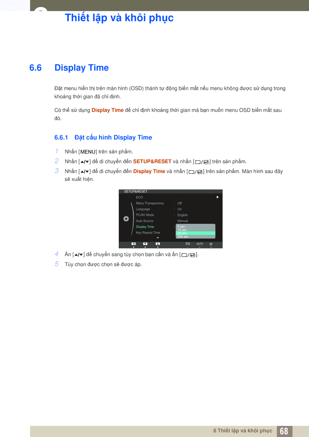 Samsung LS24A650DS/EN manual 1 Đặt cấu hình Display Time 