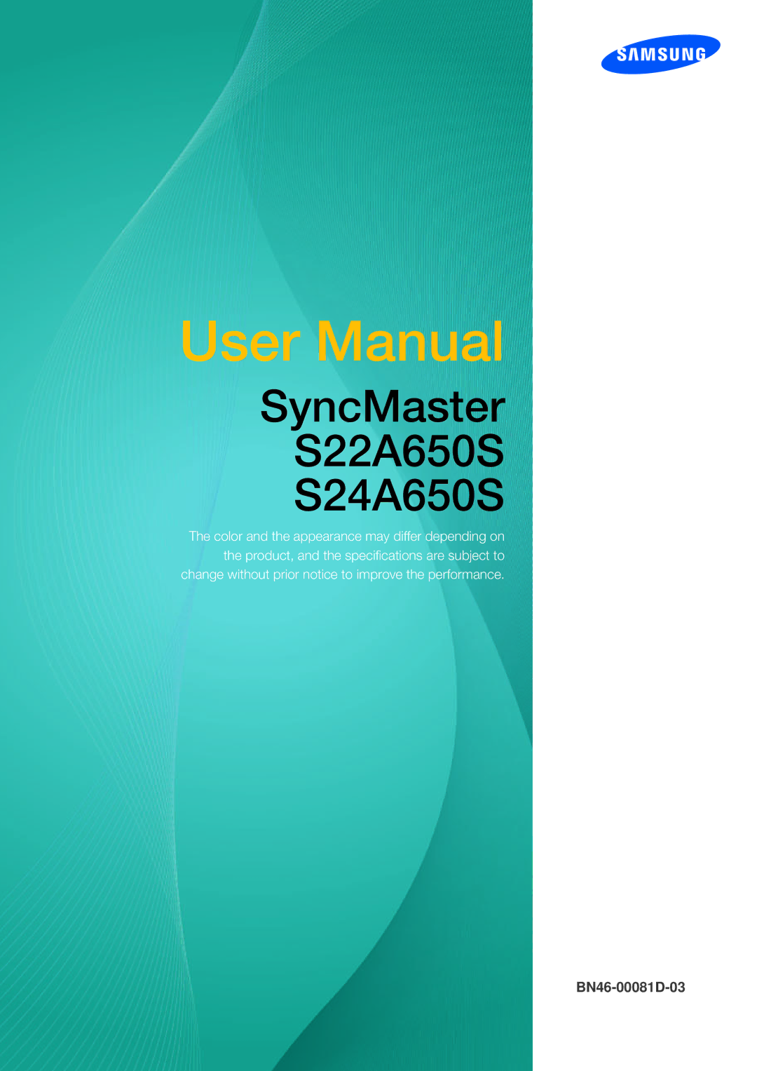 Samsung LS24A650SS/EN, LS24A650SE/EN manual SyncMaster S22A650S S24A650S 