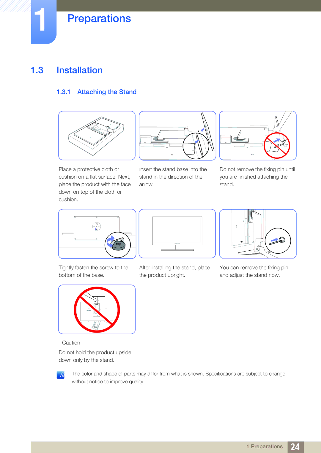 Samsung LS24A650SE/EN, LS24A650SS/EN manual Installation, Attaching the Stand 