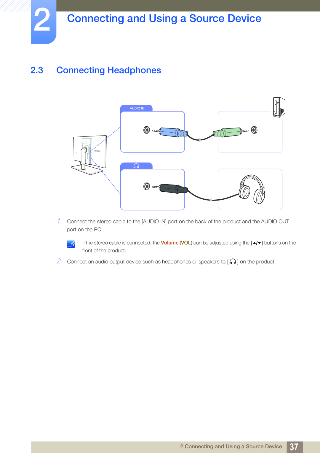 Samsung LS24A650SS/EN, LS24A650SE/EN manual Connecting Headphones 