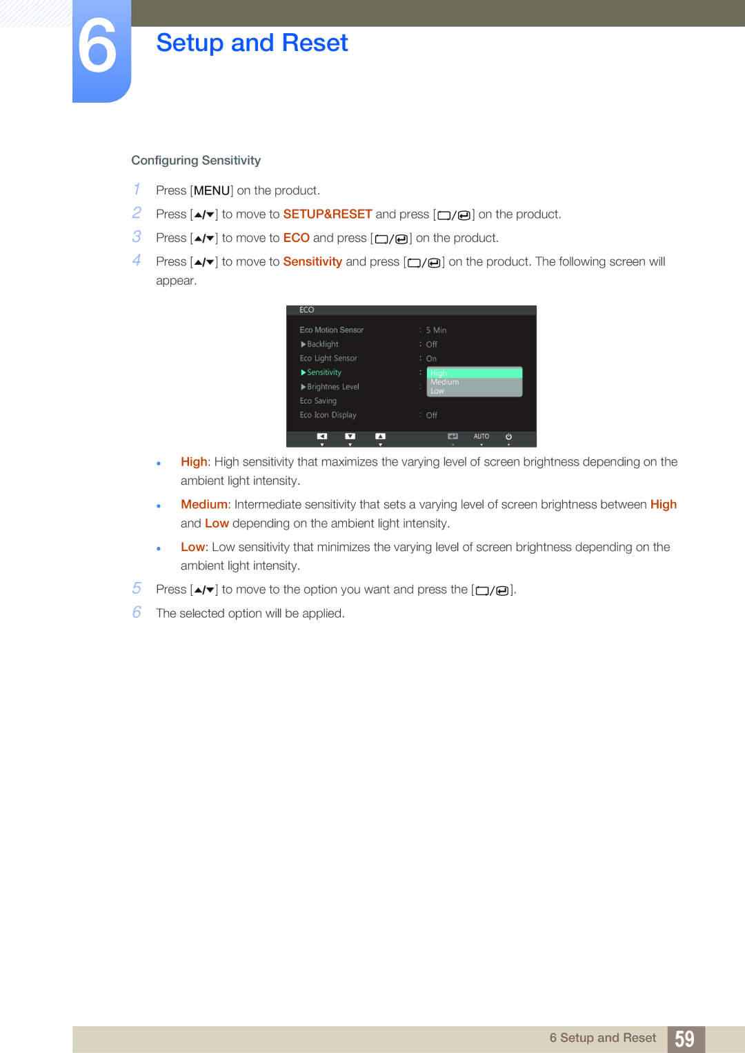 Samsung LS24A650SS/EN, LS24A650SE/EN manual Configuring Sensitivity 